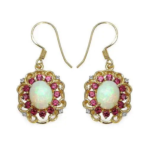 Multi Stone Prong Gold Plated Silver Halo Floral Earrings by Fine Color Jewels