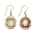 Multi Stone Prong Gold Plated Silver Halo Floral Earrings by Fine Color Jewels