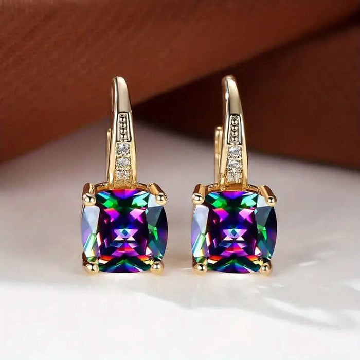 Multicolor Square Cut Stone Drop Earrings by DailySale