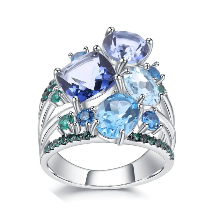 Mystic Quartz and Blue Topaz Statement Ring by Fine Color Jewels