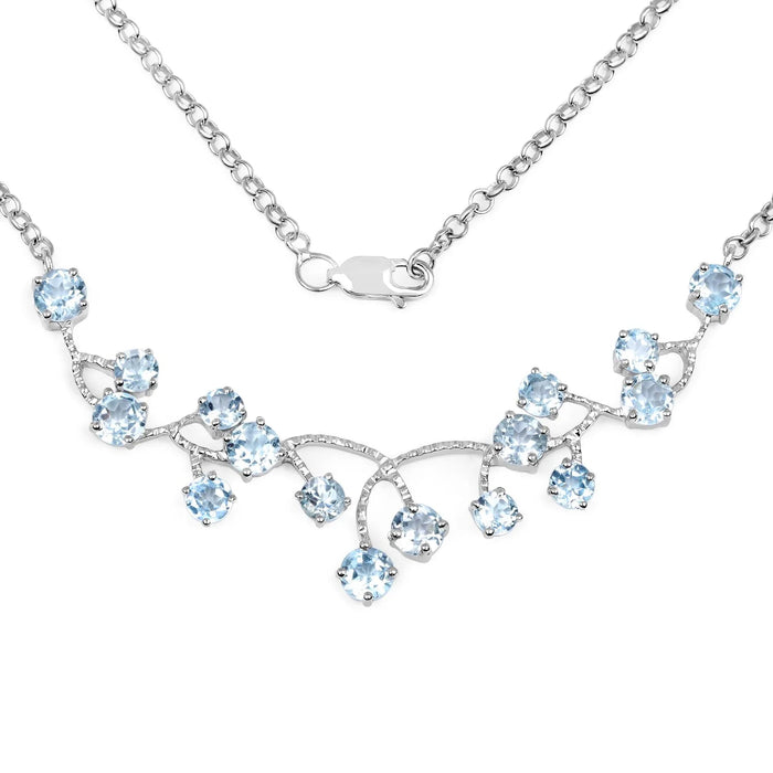 7.36 Ct Round Blue Topaz Prong Silver Bib Cocktail Necklace by Fine Color Jewels