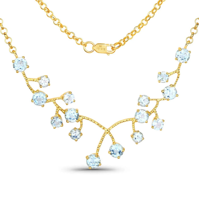 7.36 Ct Round Sky Blue Topaz Prong 18K Gold Plated Silver BIB Rolo Chain Necklace by Fine Color Jewels