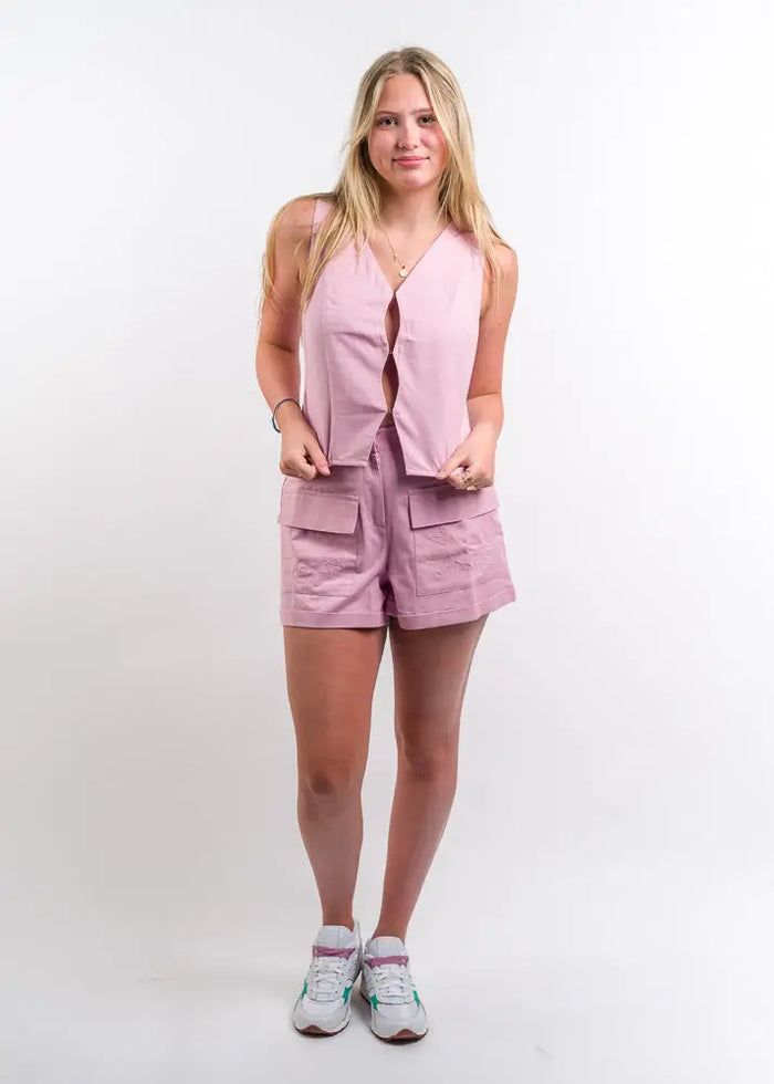 Native Youth Prita Linen Blend Cargo Short & Waistcoat - Purple by Swell-O-Phonic