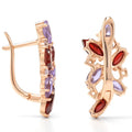 Natural Amethyst and Garnet Silver Cluster Earrings by Fine Color Jewels
