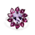 Natural Amethyst and Rhodolite Floral Ring by Fine Color Jewels