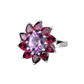 Natural Amethyst and Rhodolite Floral Ring by Fine Color Jewels