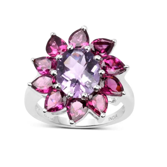 Natural Amethyst and Rhodolite Floral Ring by Fine Color Jewels