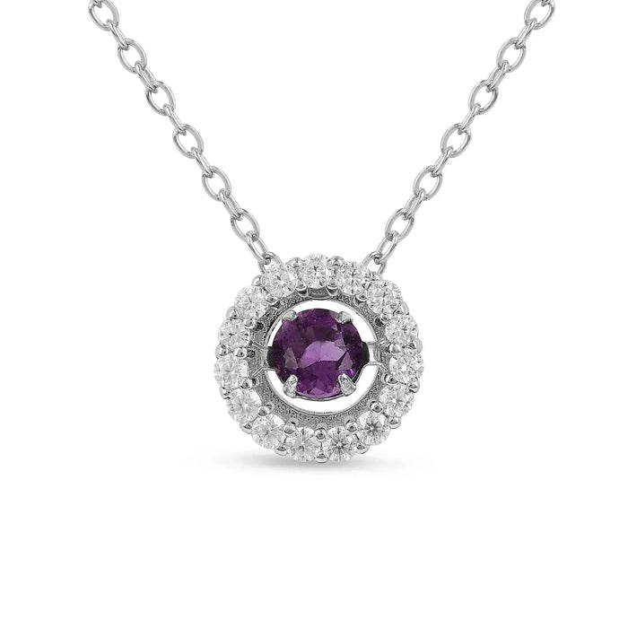 Natural Amethyst Dancing Stone Halo Necklace by Fine Color Jewels