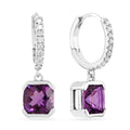 Natural Amethyst Halo Drop Earrings by Fine Color Jewels