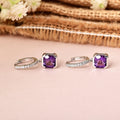 Natural Amethyst Halo Drop Earrings by Fine Color Jewels