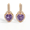 Natural Amethyst Heart Leverback Silver Drop Earrings