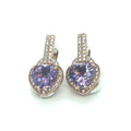 Natural Amethyst Heart Leverback Silver Drop Earrings by Fine Color Jewels