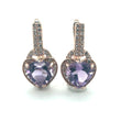 Natural Amethyst Heart Leverback Silver Drop Earrings by Fine Color Jewels