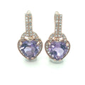 Natural Amethyst Heart Leverback Silver Drop Earrings by Fine Color Jewels