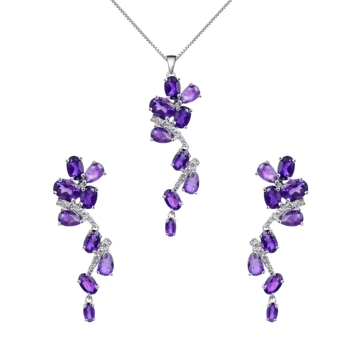 Natural Amethyst Leaf Jewelry Set by Fine Color Jewels