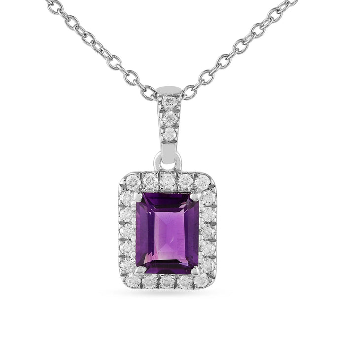 Natural Amethyst Octagon Pendant Necklace by Fine Color Jewels