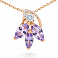 Natural Amethyst Silver Floral Pendant Necklace by Fine Color Jewels