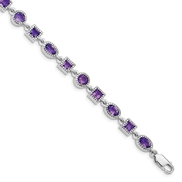 Natural Amethyst Silver Link Bracelet by Fine Color Jewels
