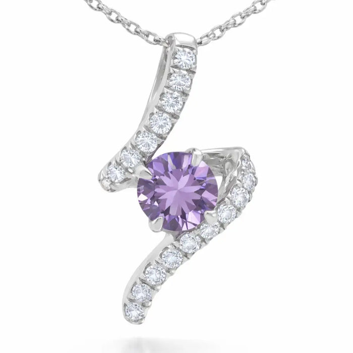 Natural Amethyst Silver Swirl Pendant Necklace by Fine Color Jewels