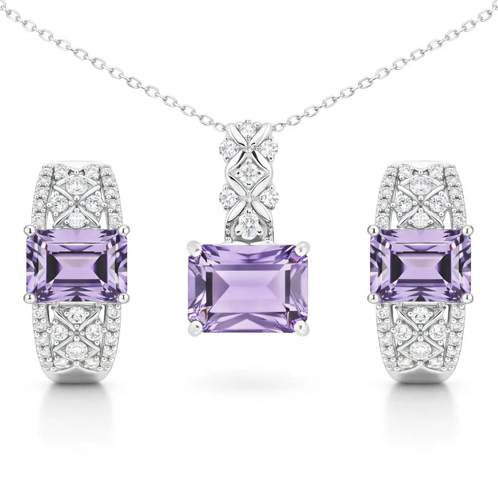 Natural Amethyst Sterling Silver Jewelry Set by Fine Color Jewels