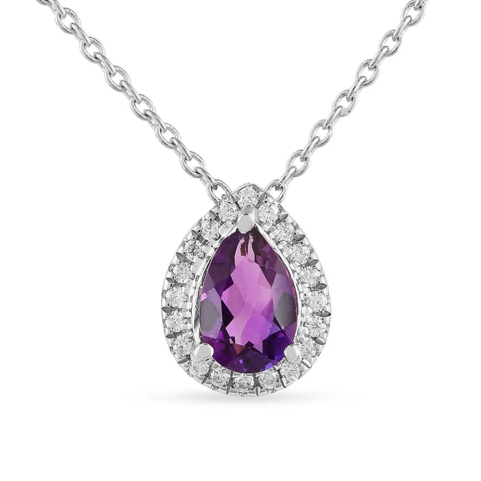 Natural Amethyst Teardrop Pendant Necklace by Fine Color Jewels