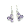 Natural Amethyst Three Stone Silver Dangle Earrings by Fine Color Jewels
