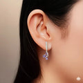 Natural Amethyst Three Stone Silver Dangle Earrings by Fine Color Jewels