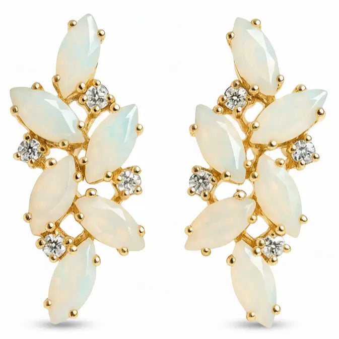 Natural Aqua Chalcedony and White Moonstone Silver Cluster Earrings by Fine Color Jewels
