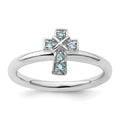 Natural Aquamarine Silver Stackable Cross Ring by Fine Color Jewels
