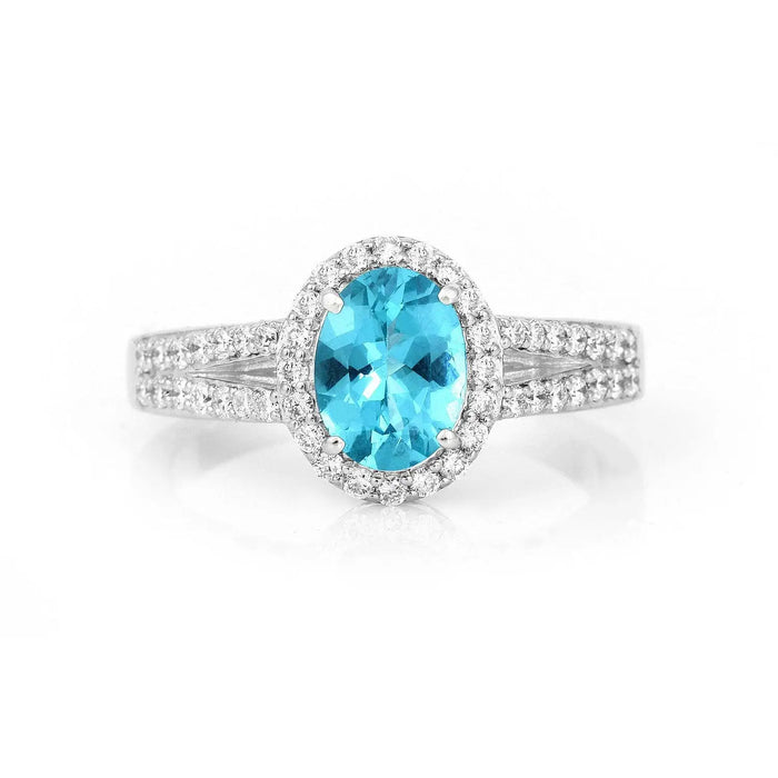 Natural Blue Paraiba Apatite Oval Halo Ring by Fine Color Jewels