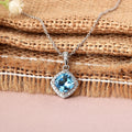Natural Blue Topaz Cushion Pendant Necklace by Fine Color Jewels