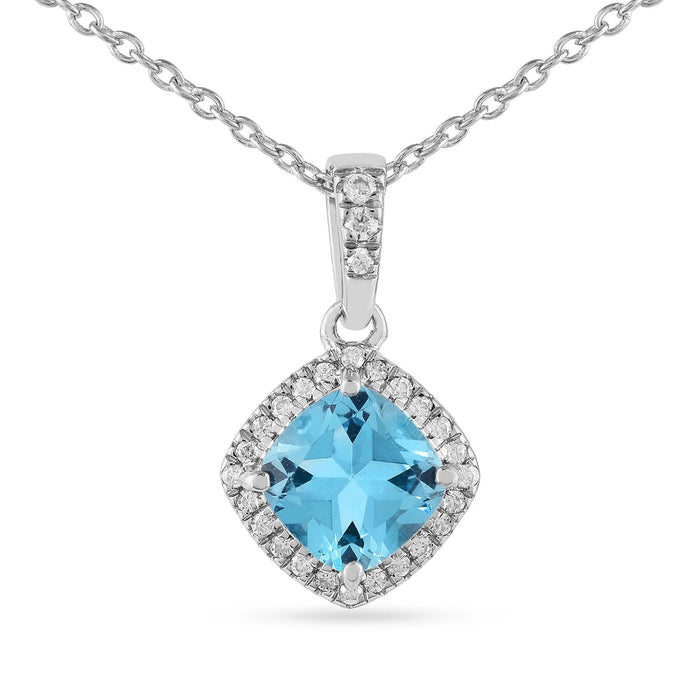 Natural Blue Topaz Cushion Pendant Necklace by Fine Color Jewels