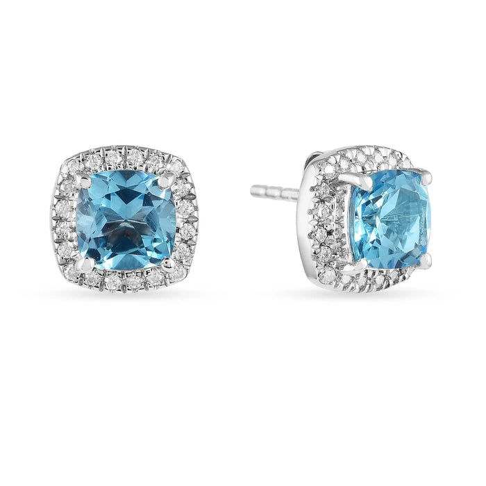 Natural Blue Topaz Cushion Stud Earrings by Fine Color Jewels