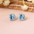 Natural Blue Topaz Cushion Stud Earrings by Fine Color Jewels