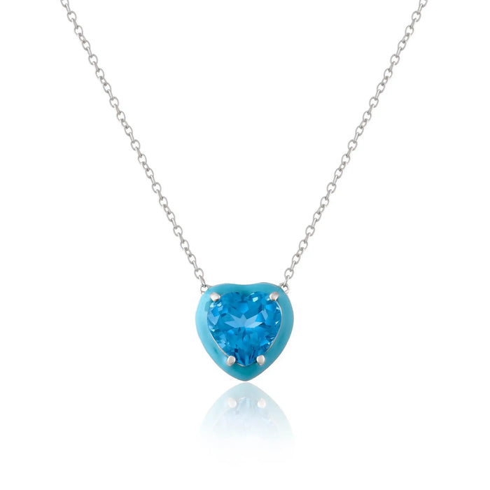 Natural Blue Topaz Heart Pendant Necklace by Fine Color Jewels