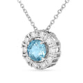 Natural Blue Topaz Round Halo Pendant Necklace by Fine Color Jewels