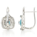 Natural Blue Topaz Sterling Silver Halo Earrings by Fine Color Jewels