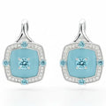 Natural Blue Topaz Sterling Silver Halo Earrings by Fine Color Jewels