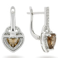 Natural Brown Quartz Heart Sterling Silver Earrings by Fine Color Jewels