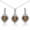 Natural Brown Quartz Heart Sterling Silver Jewelry Set