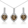 Natural Brown Quartz Heart Sterling Silver Jewelry Set by Fine Color Jewels