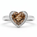 Natural Brown Quartz Sterling Silver Heart Halo Ring by Fine Color Jewels