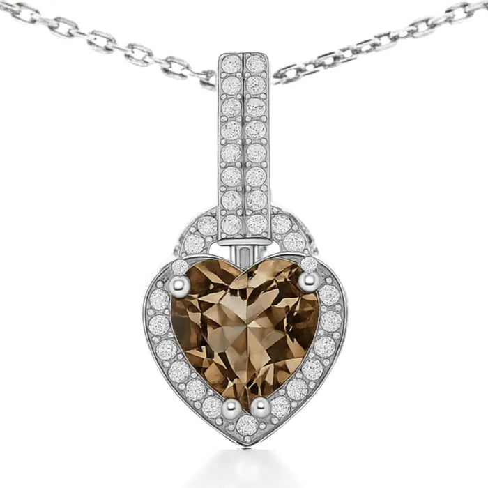 Natural Brown Quartz Sterling Silver Pendant Necklace by Fine Color Jewels