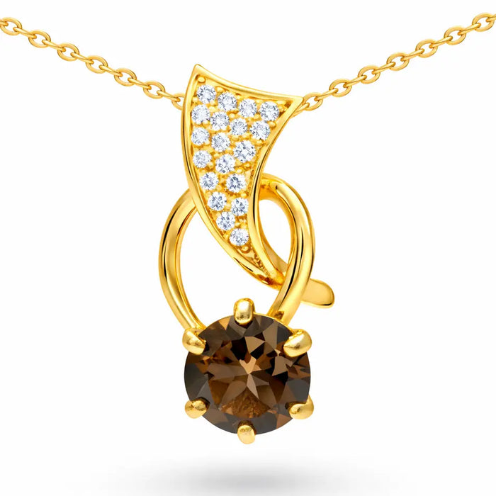 Natural Brown Smoky Quartz Silver Trendy Pendant Necklace by Fine Color Jewels