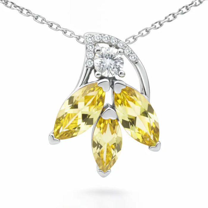 Natural Citrine 3 Stone Floral Silver Necklace by Fine Color Jewels