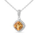 Natural Citrine Cushion Halo Pendant Necklace by Fine Color Jewels