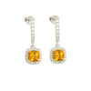 Natural Citrine Dangle Drop Halo Earrings