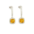Natural Citrine Dangle Drop Halo Earrings by Fine Color Jewels