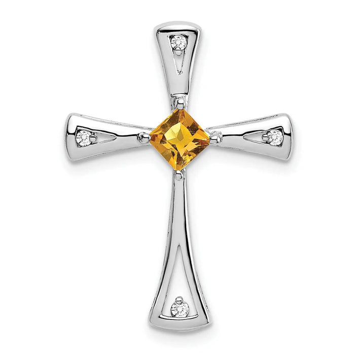 Natural Citrine Diamond Cross Chain Slide Pendant by Fine Color Jewels