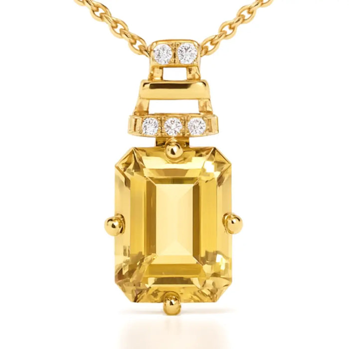 Natural Citrine Octagon locket Pendant Necklace by Fine Color Jewels